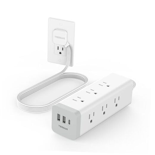 Surge Protector Power Strip with USB,  Ultra Thin Flat Plug 6 FT 6FT White