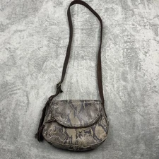 Lucky Brand Lamb Leather Brown Snake Skin Fold Over Flap Crossbody Hobo