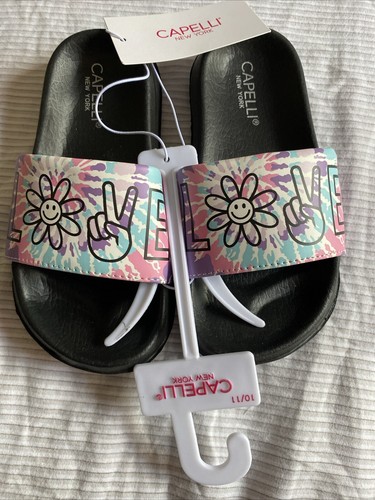 CAPELLI NEW YORK Pink Purple LOVE Tie Dye Fashion Slide Sandal Toddler Sz 10/11