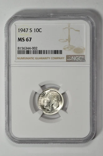 1947 S 10C Silver Roosevelt Dime NGC MS 67
