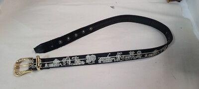 Vintage Doncaster Belt Black Gold Buckle Size M Embroidered 