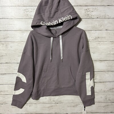 Calvin Klein Jumbo Logo Hoodie Sweatshirt Semi Cropped Size