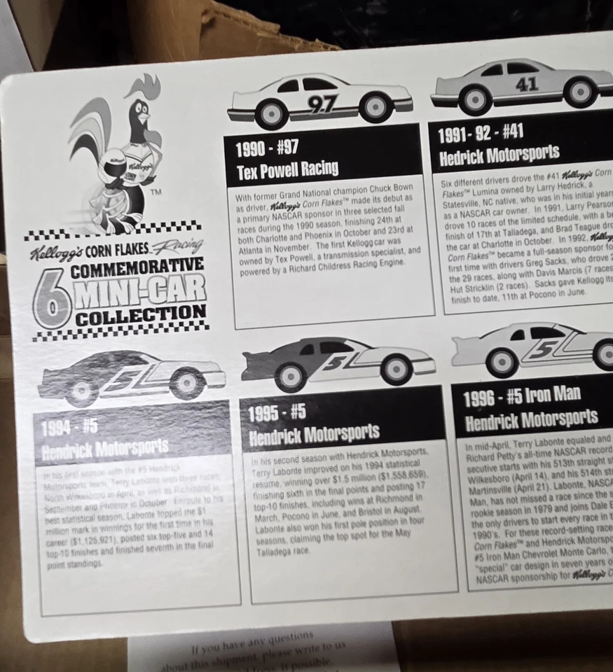 1996 Kellogg’s Racing 6 Mini Car Collection #5 Terry Labonte With Box It Came In - Image 4 of 4