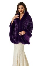 Wedding Women Faux Fur Wraps Shawls Stoles Cape for Prom Evening Purple H