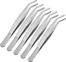 Uxcell 5 Pcs 5-Inch Stainless Steel Tweezers with Curved Serrated Tip