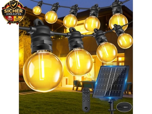 Lichterkette AußEn Solar, 15M 25+2 G40 GlüHbirnen Solar Lichterkette Aussen Mit-image