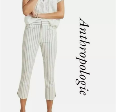 Anthropologie Pants Trousers Crop 6 Cream Blue Pinstripe Essential Slim Nautical