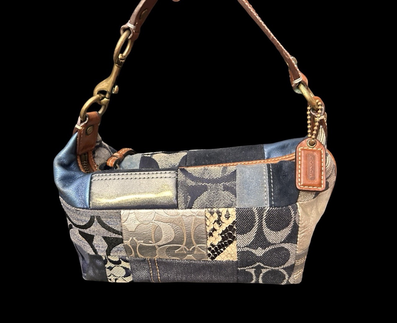 VTG Coach Y2K Patchwork Shoulder Bag Blue Signature L… - Gem
