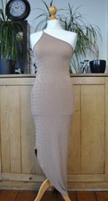 Motel One Shoulder Beige Dress Asymmetric Hem Bodycon Style Size M Smaller New