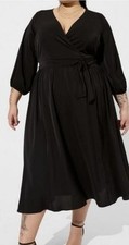 Torrid Black Faux Wrap Maxi Dress - Size 2 (2X / 18-20) - Long Sleeve, NWT 