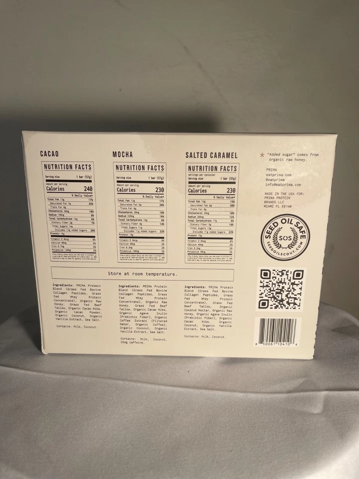 BARRA PROTEICA PRIMA ANCESTRAL - Alimentada con pasto, baja en carbohidratos, sin gluten - Paquete de 7 variedad Foto 2 de 4