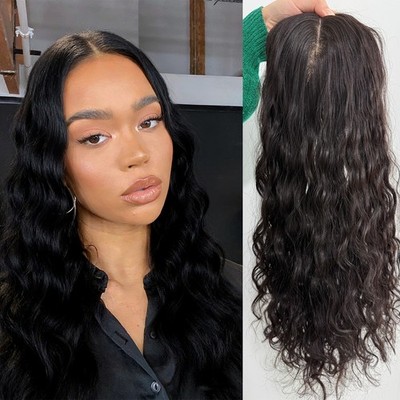 150% Desnity Wavy #1b Black Silk Base Topper 15x16cm Real Human Hair For Woman