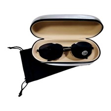 Aviator Sunglasses W/Gun Metal Spring Temple Frame  Black Polycarbonate Lenses