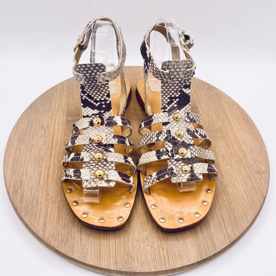 Kate Spade Sandals Womens 8.5 Beige Leather Snakeskin Gladiator Studded - Image 3 of 4