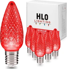 Set of 25 Red C9 Faceted LED Christmas Light Bulbs 25 Count (Pack 1), 
