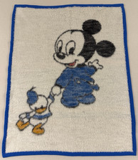 Vtg Biederlack Disney Baby Mickey Mouse Donald Duck Throw Blanket Lovey 1984