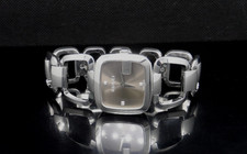 GUCCI YA125401 Silver Tone G-Gucci 125.4 Series Diamond Brown Dial Ladies Watch