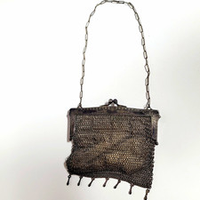 1920s Art Deco Mesh Evening Clutch Bag Chain Strap - Stamped GER SILVER