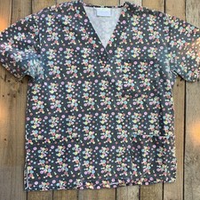 Adar Multi-Color Polka Dot Print Scrub Top Size Small V-Neck Pockets