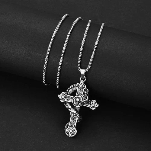 Vintage Snake Cross Pendant Necklace for Men Women