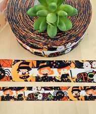 7/8  1.5" 1 YD Halloween Witches Grosgrain Ribbon Ghosts Spiders Boo Ribbon