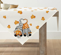 Gnome KüRbisse AhornbläTter Herbst 100X100 Cm Tischdecke | Saisonal Fall Tischwä