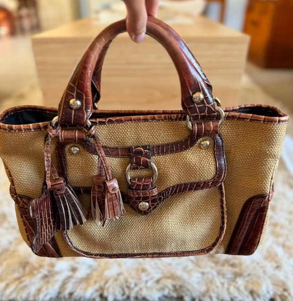 Celine Raffia Boogie Handbag with Crocodile Skin