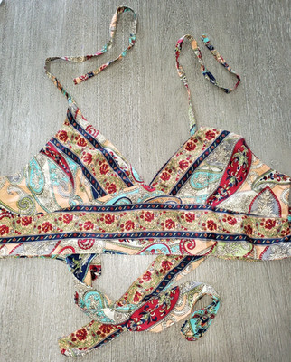 womens HALTER TOP SHIRT ties on back 19 inch across PAISLEY STYLE PRINT nice!