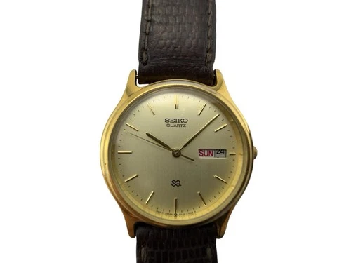 Vintage Seiko Quartz SQ Day Date Gold Tone WR Mens Watch 5Y23-7030 New Battery