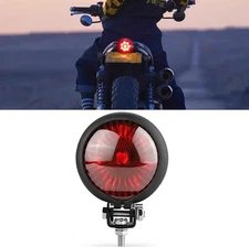 Motorcycle Tail Light Red 8 LED Stop Lamp Compatible With Chopper Bobber Black