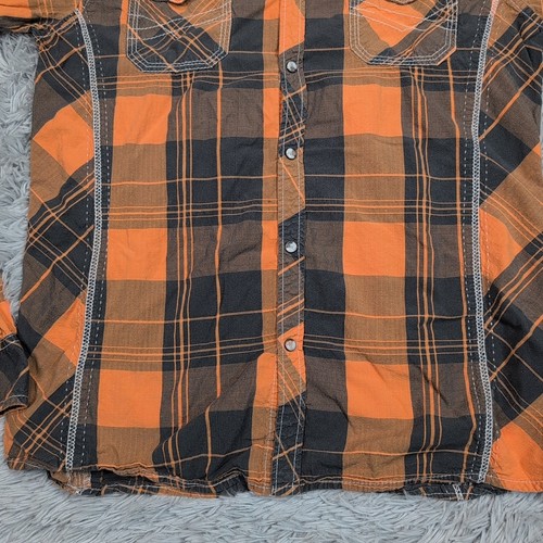 BKE Shirt Mens M Orange Plaid Pearl Snap Pockets Casual Grunge Skater Preppy - Picture 9 of 10
