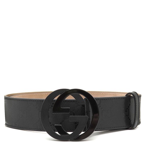 GUCCI belt Interlocking G #85 223891 Implication GG Imprime Leather black