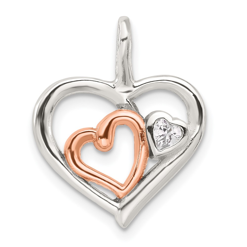 Sterling Silver Rose-Tone Cubic Zirconia Heart Pendant 1.62g
