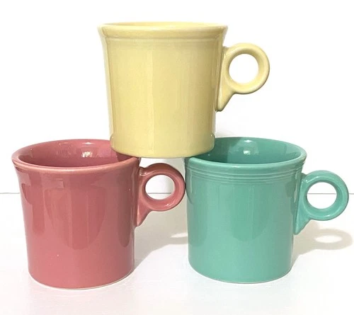 LOT 3 FIESTA MUGS 12 OZ.  - Sea Mist Green Pink Yellow - Tom &Jerry Ring Handle