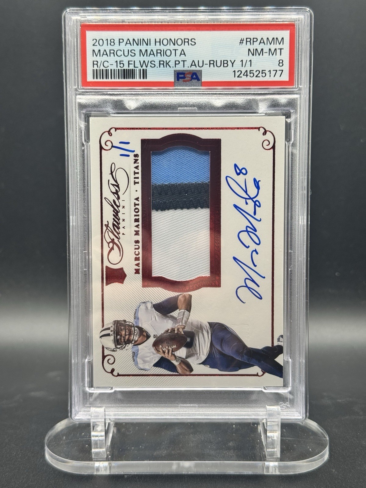 2018 Panini Honors Marcus Mariota RARE Flawless Ruby 1/1 Patch Autograph Rookie