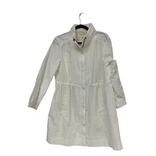 Eileen Fisher Womens Jacket S Ivory Hidden Hood Snap Full Zip S9AKO-J5061M NWT