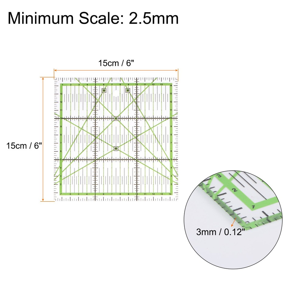 Lexan Ruler Patchwork Ruler 15x15cm Acrylic Quilting Ruler with Green Black Grid ...