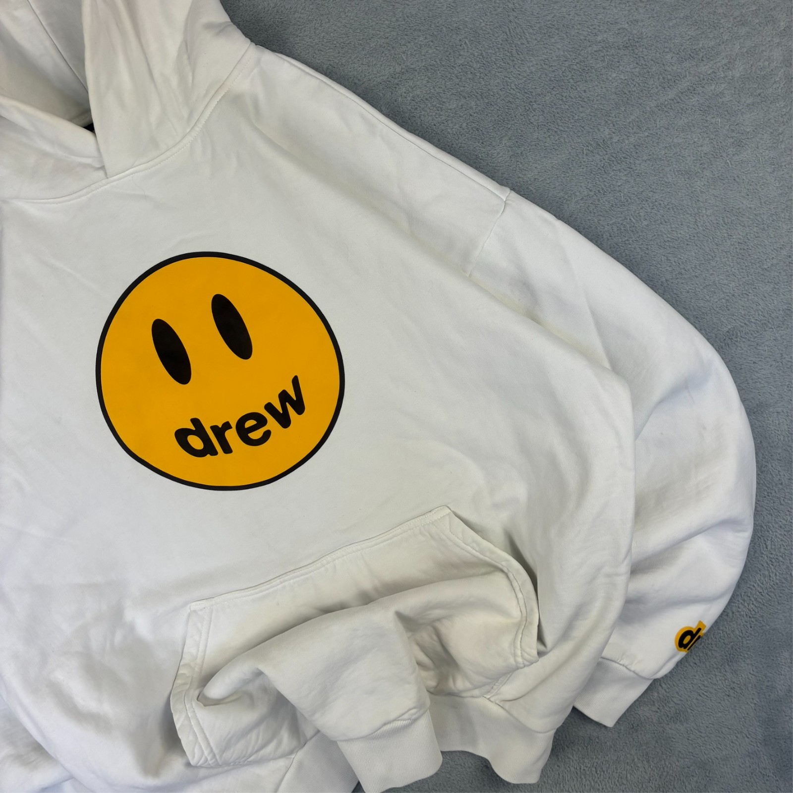 Vintage Drew House Mascot White Yellow Smiley Face Oversized Small Hoodie image 4