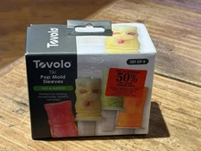 New in Box TOVOLO Ice Pop Mold “TIKI” SLEEVES, Set of 4 w/4 Handles BPA-Free