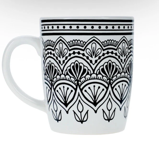 Taza blanca y negra con patrón mediterráneo, juego de 4 clásicas contemporáneas de 14 oz Foto 2 de 2