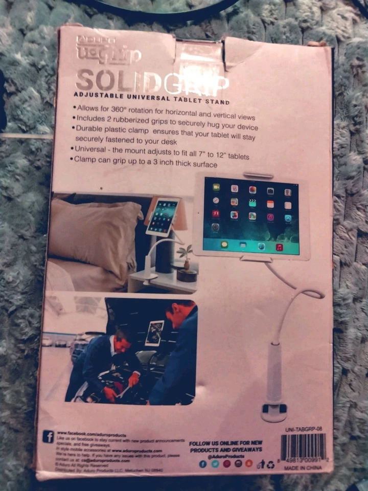 Soporte universal ajustable para tableta Aduro de agarre sólido con cuello de cisne - blanco ABIERTO P Foto 3 de 3