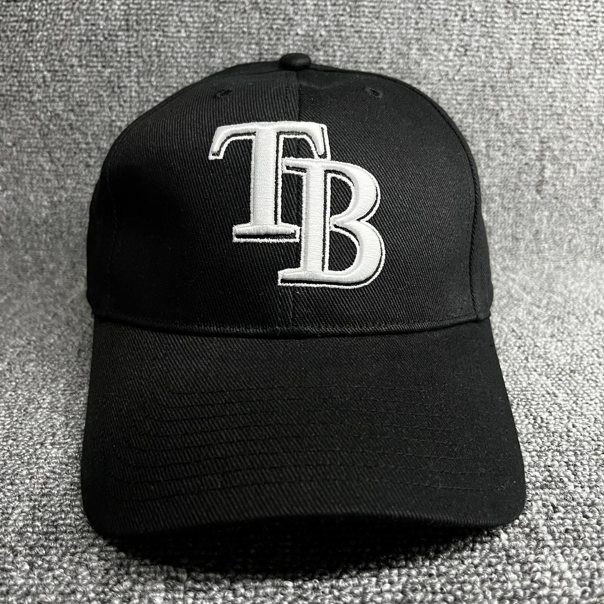 Tampa Bay Rays MLB Hat Black White TB Logo Adjustable Hook Loop Strap Cap New