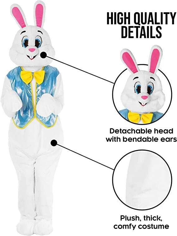 Adult Deluxe Easter Bunny Costume Unisex White Rabbit Mascot Fancy Dress - Image 3 of 4