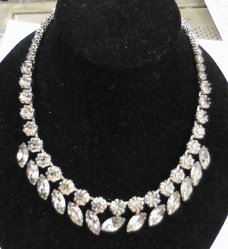 VINTAGE ART DECO NECKLACE CHOKER SPARKLING SMOKEY STONES VICTORIAN DESIGN