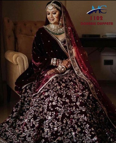 Maroon Bridal Lehenga Choli Chunri 