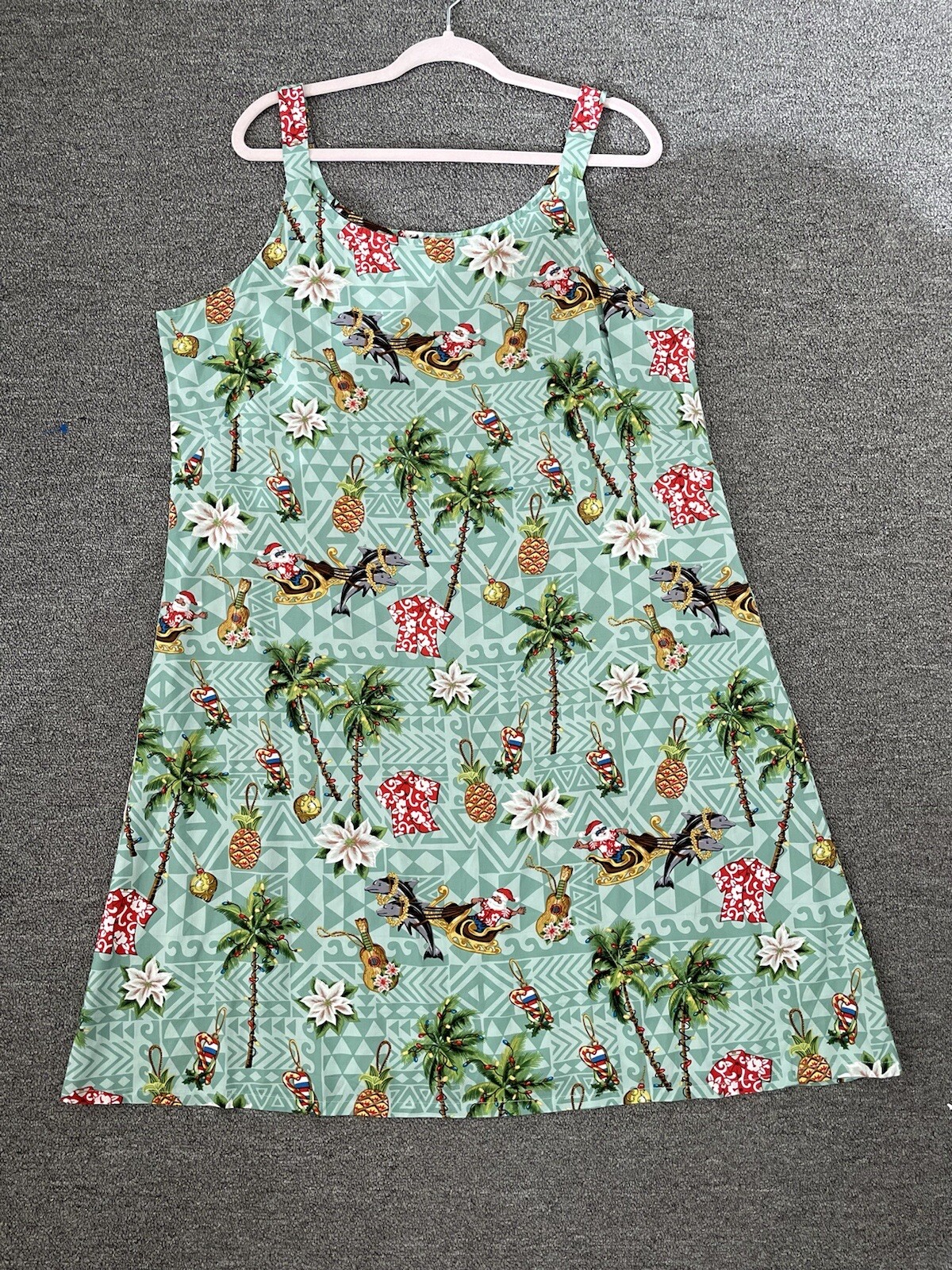 Ultimate Vintage ST sz XL Hawaiian Christmas Dress Santa Palm