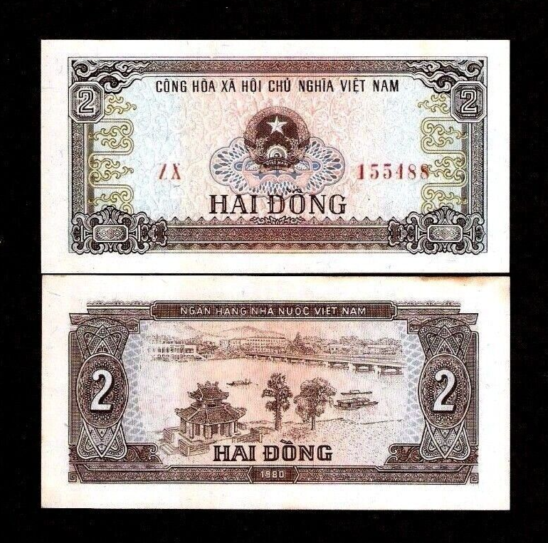 Vietnam 2 DONG P-85 1980 Replacement Boat Currency UNC TONE