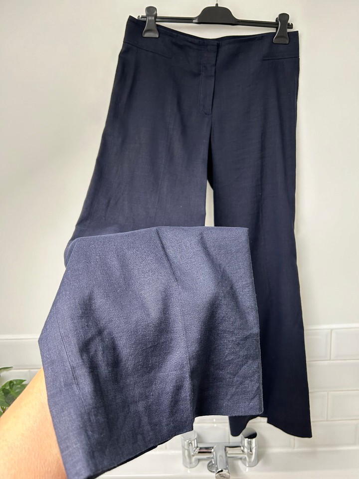 nicole-farhi-navy-blue-linen-blend-wide-leg-trousers-uk12-ebay-uk