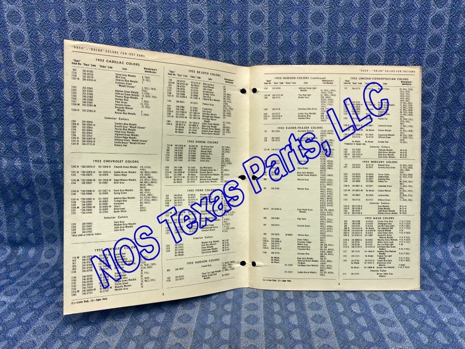 1952 DuPont Duco & Dulux Paint Color Codes GM Ford Mopar Kaiser Nash