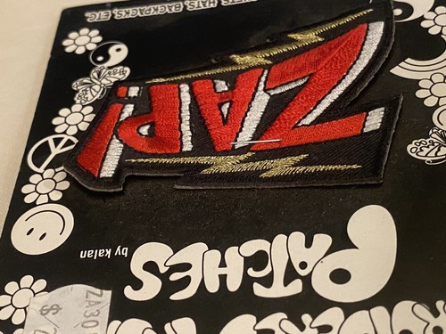 VTG 1996 Embroidered Iron-On Patches by kalan “ZAP!” Red Black Gold Lightening - Picture 11 of 12